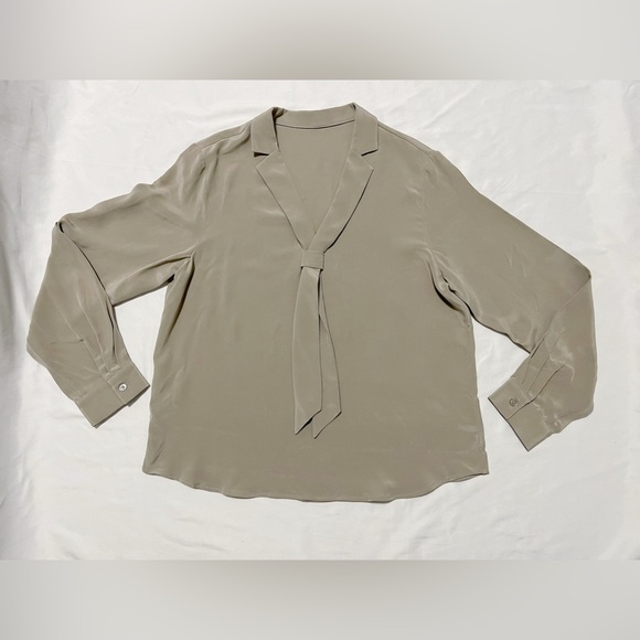 Tops - Womens Taupe Tie-Neck Blouse